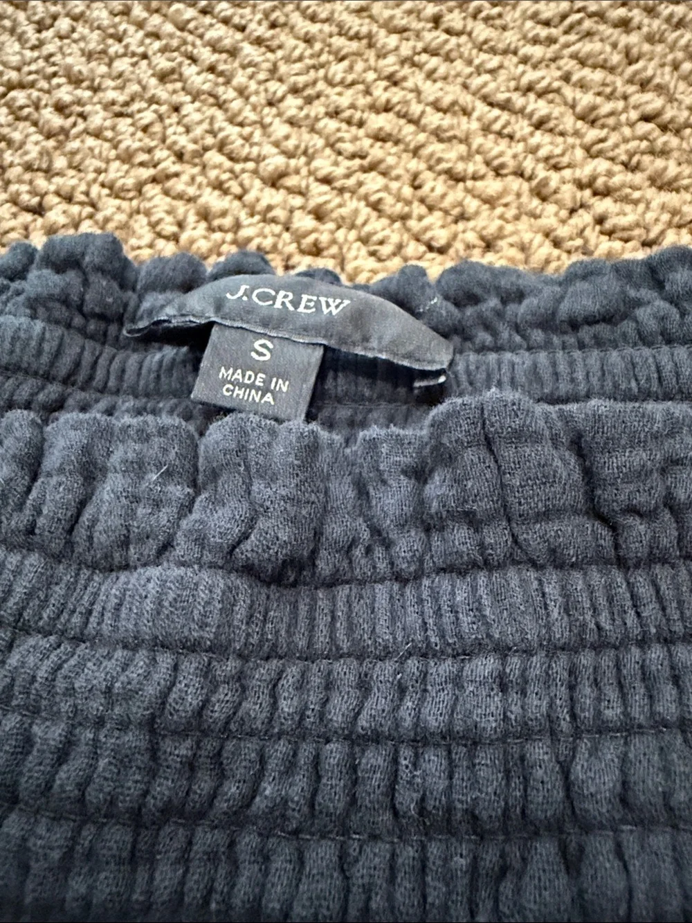 J. Crew Women’s Black Smocked Puff-Sleeve Top